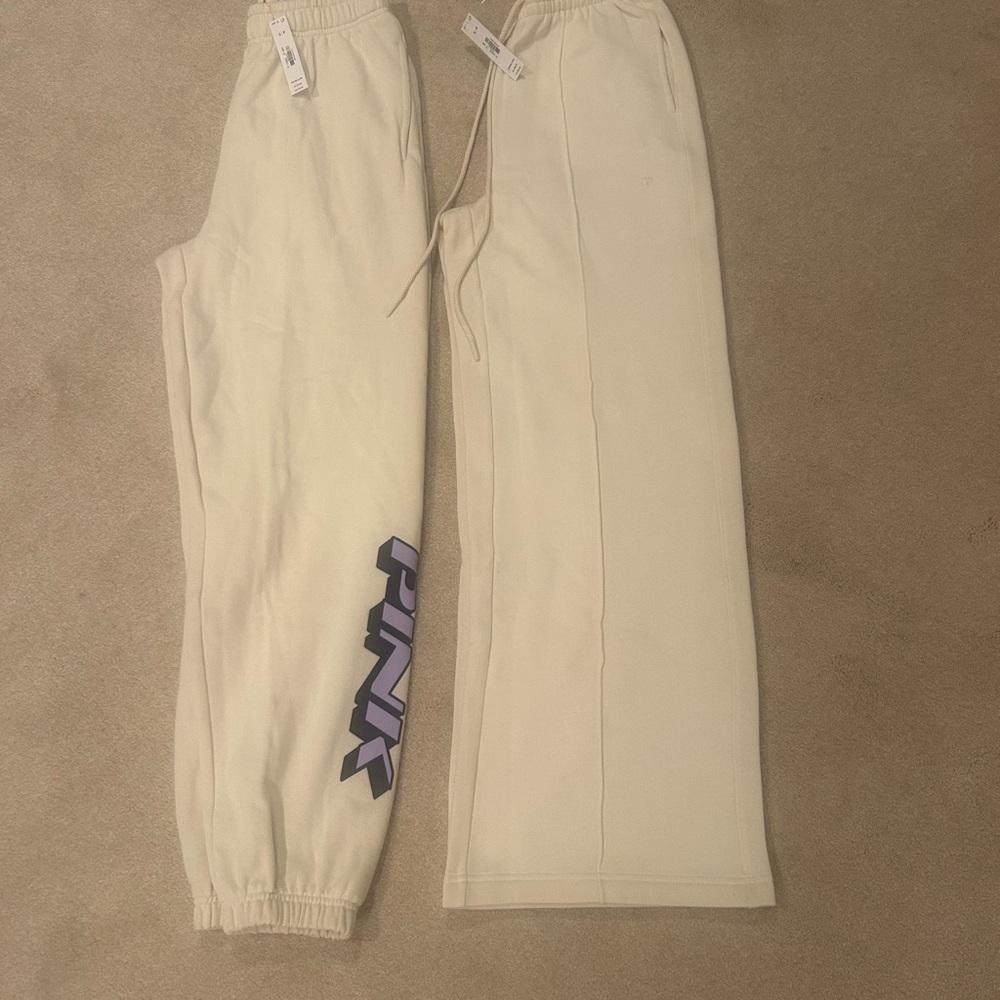 Cream Sweatpants with Purple Logo